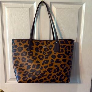 Coach Brown and Black Leopard Print Tote